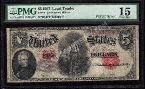 Legal Tender 91 1907 $5 typenote Front