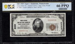 1802-1 Souderton, Pennsylvania $20 1929 Nationals Front