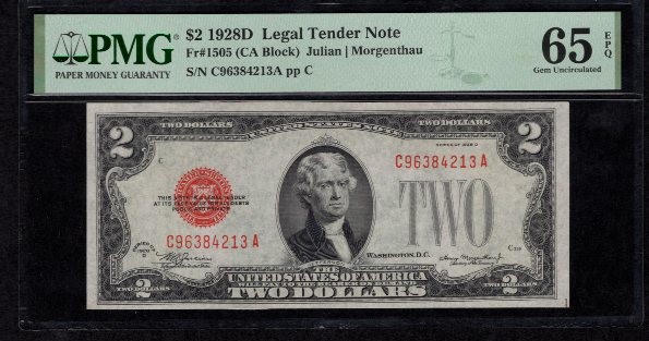 FR 1505 1928D $2 Legal Tender Notes Front