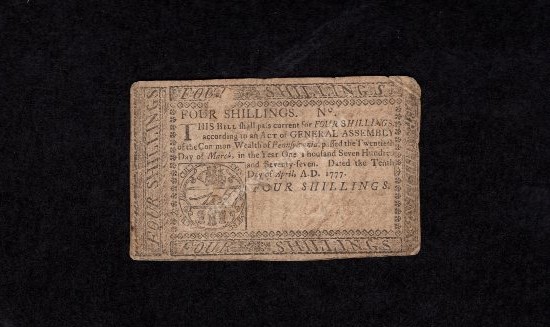 Pennsylvania 4 Shillings 4/10/1777 Colonial Front
