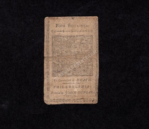 Pennsylvania 4 Shillings 4/10/1777 Colonial Back