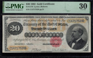 Gold Certificates 1178 1882 $20 typenote Front