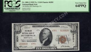 1801-2 Pittsburgh, Pennsylvania $10 1929II Nationals Front