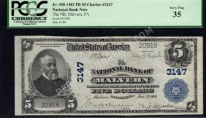 598 Malvern, Pennsylvania $5 1902 Nationals Front