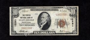 1801-1 State College, Pennsylvania $10 1929 Nationals Front