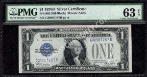 FR 1602 1928B $1 Silver Certificates Front