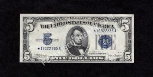 FR 1934-C 1934C $5 Silver Certificates Front