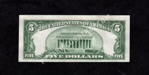 FR 1934-C 1934C $5 Silver Certificates Back