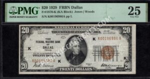 FR 1870-K 1929 $20 FRBN Front