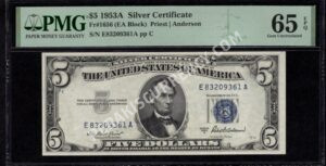 FR 1656 1953A $5 Silver Certificates Front