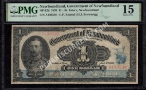 Newfoundland $$1 1920 World Notes Front