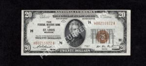 FR 1870-H 1929 $20 FRBN Front