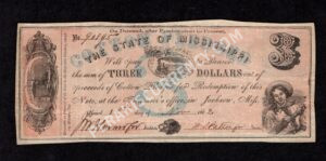 Jackson Mississippi $3 1862 Obsolete Front