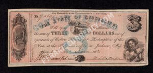 Jackson Mississippi $3 1862 Obsolete Front