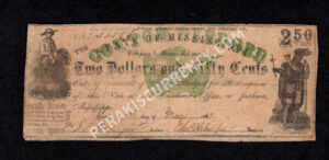 Jackson Mississippi $2.50 1862 Obsolete Front