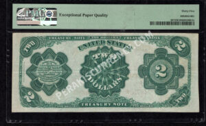 Treasury Notes 357 1891 $2 typenote Back