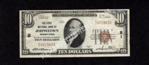 1801-1 Johnstown, Pennsylvania $10 1929 Nationals Front