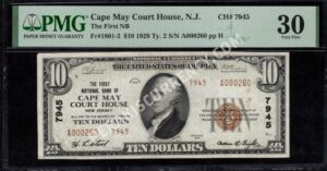 1801-2 Cape May Court House, New Jersey $10 1929II Nationals Front