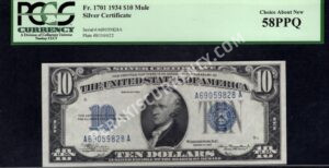 FR 1701 1934 $10 Silver Certificates Front