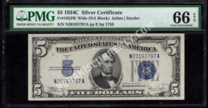 FR 1653W 1934C $5 Silver Certificates Front