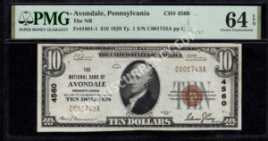 1801-1 Avondale, Pennsylvania $10 1929 Nationals Front