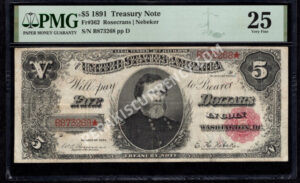 Treasury Notes 362 1891 $5 typenote Front