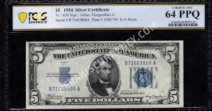 FR 1650 1934 $5 Silver Certificates Front