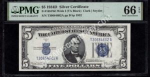 FR 1654Wi 1934D $5 Silver Certificates Front