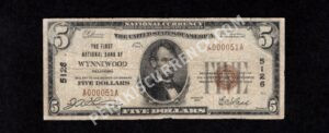 1800-1 Wynnewood, Oklahoma $5 1929 Nationals Front