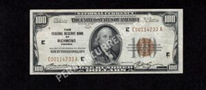 FR 1890-E 1929 $100 FRBN Front