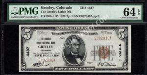 1800-1 Greeley, Colorado $5 1929 Nationals Front