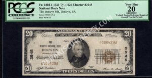 1802-1 Berwyn, Pennsylvania $20 1929 Nationals Front
