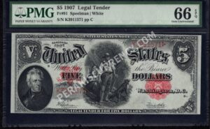 Legal Tender 91 1907 $5 typenote Front