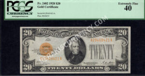 FR 2402 1928 $20 Gold Certificate Front