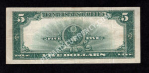 Silver Cert. 282 1923 $5 typenote Back
