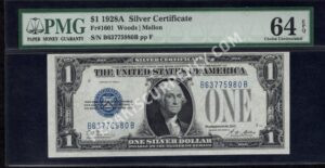 FR 1601 1928A $1 Silver Certificates Front