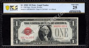 FR 1500 1928 $1 Legal Tender Notes Front