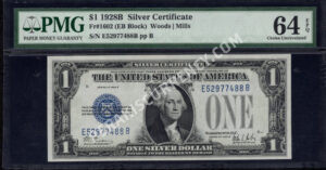 FR 1602 1928B $1 Silver Certificates Front