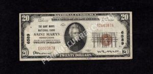 1802-1 Saint Marys, Pennsylvania $20 1929 Nationals Front