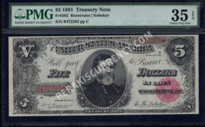 Treasury Notes 362 1891 $5 typenote Front