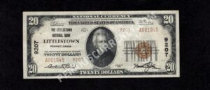 1802-2 Littlestown, Pennsylvania $20 1929II Nationals Front