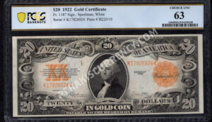 Gold Certificates 1187 1922 $20 typenote Front