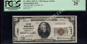1802-1 Loysville, Pennsylvania $20 1929 Nationals Front