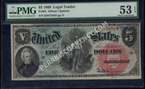 Legal Tender 64 1869 $5 typenote Front