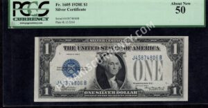 FR 1605 1928E $1 Silver Certificates Front