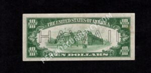 FR 2303 1934A $10 Hawaii Back