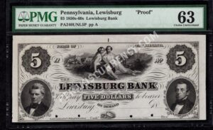 Lewisburg Pennsylvania $5 1850s-60s Obsolete Front