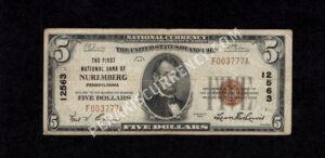 1800-1 Nuremberg, Pennsylvania $5 1929 Nationals Front