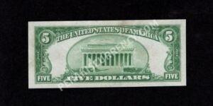 FR 1527 1928B $5 Legal Tender Notes Back