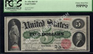 Legal Tender 63b 1863 $5 typenote Front